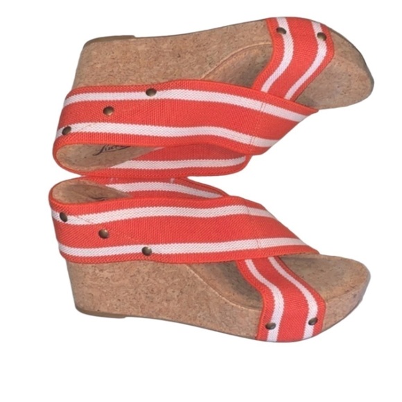 Lucky Brand Miller 2 Ladies Sandal Cork Wedge Heel Orange and White Size 8.5 - Picture 6 of 11